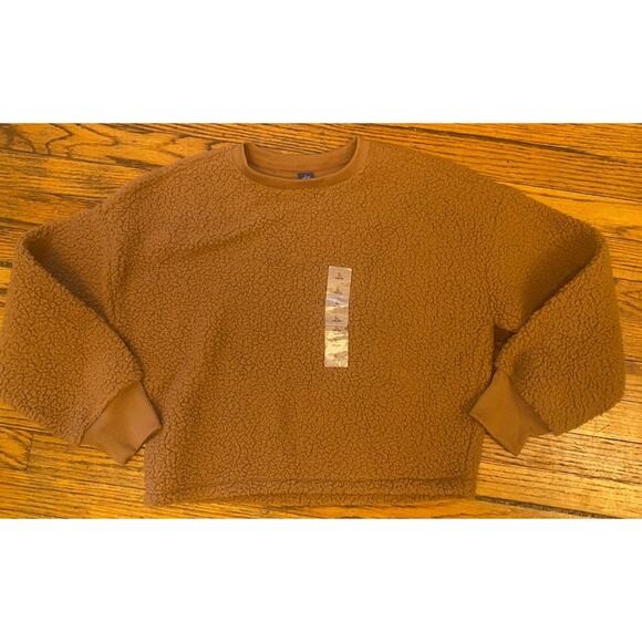 NWT Old Navy Fluffy Midriff Sweatshirt Girls 10/12 Beige - Picture 1 of 4